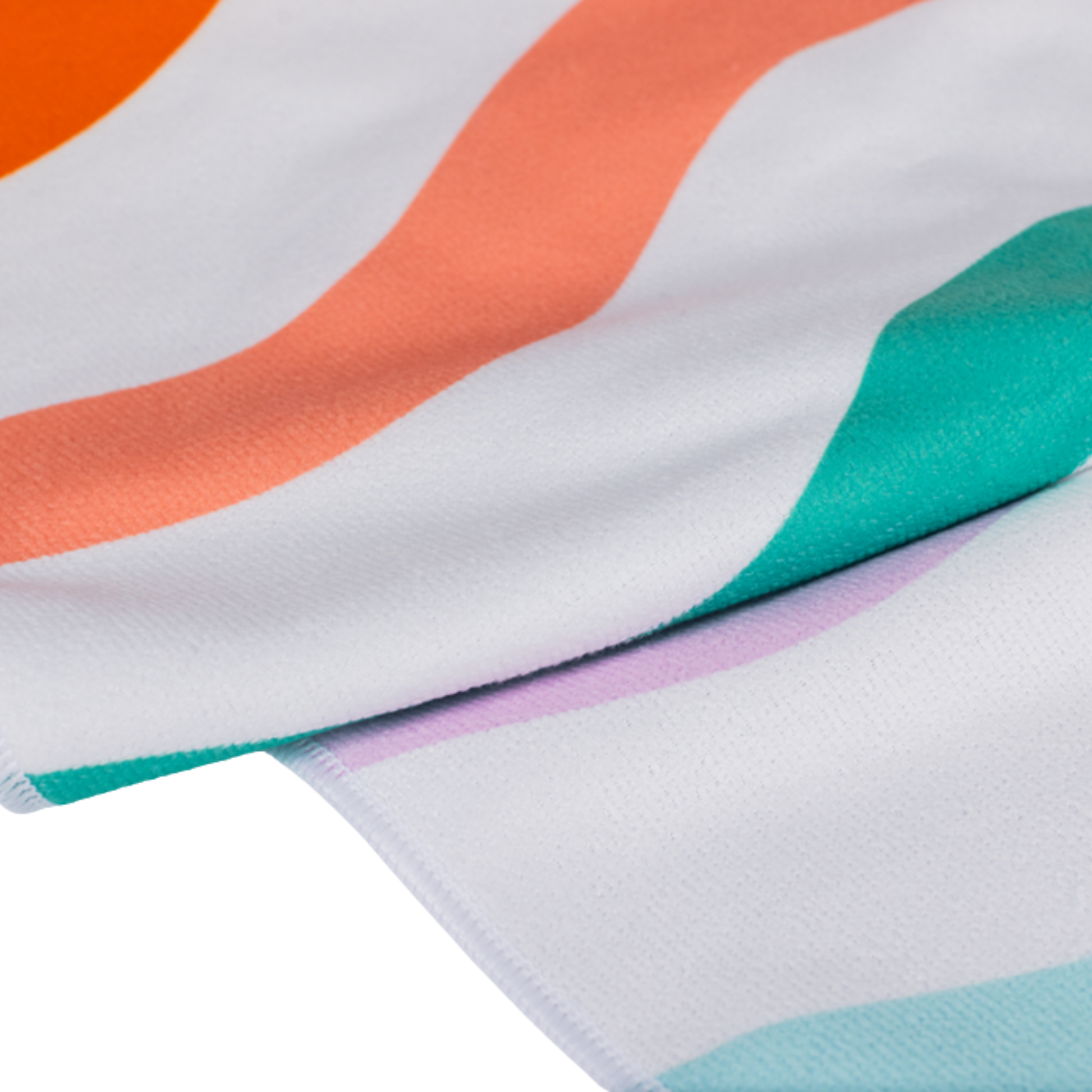 Image of a close-up of fabric with colorful abstract pattern on a white background
