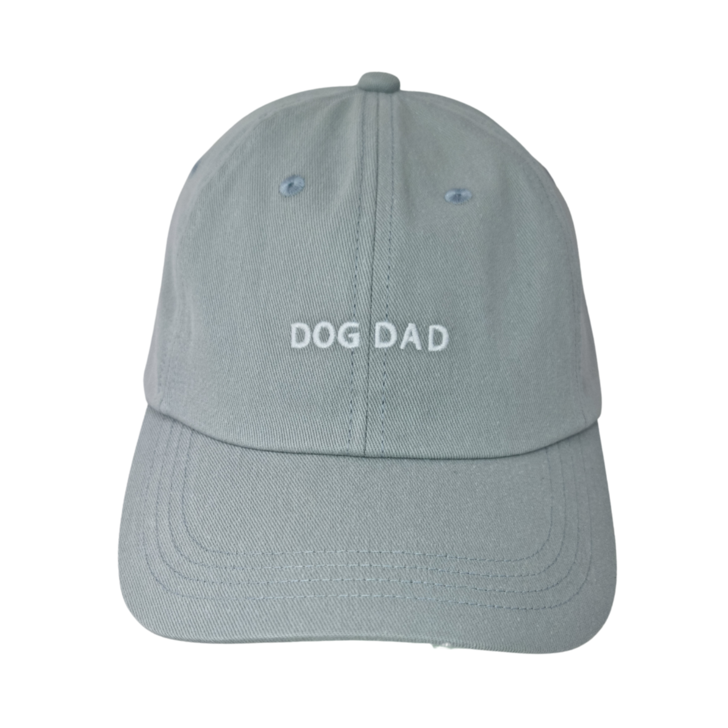Image of Light gray Caps with "DOG DAD" embroidered in white, perfect for any dog lover.