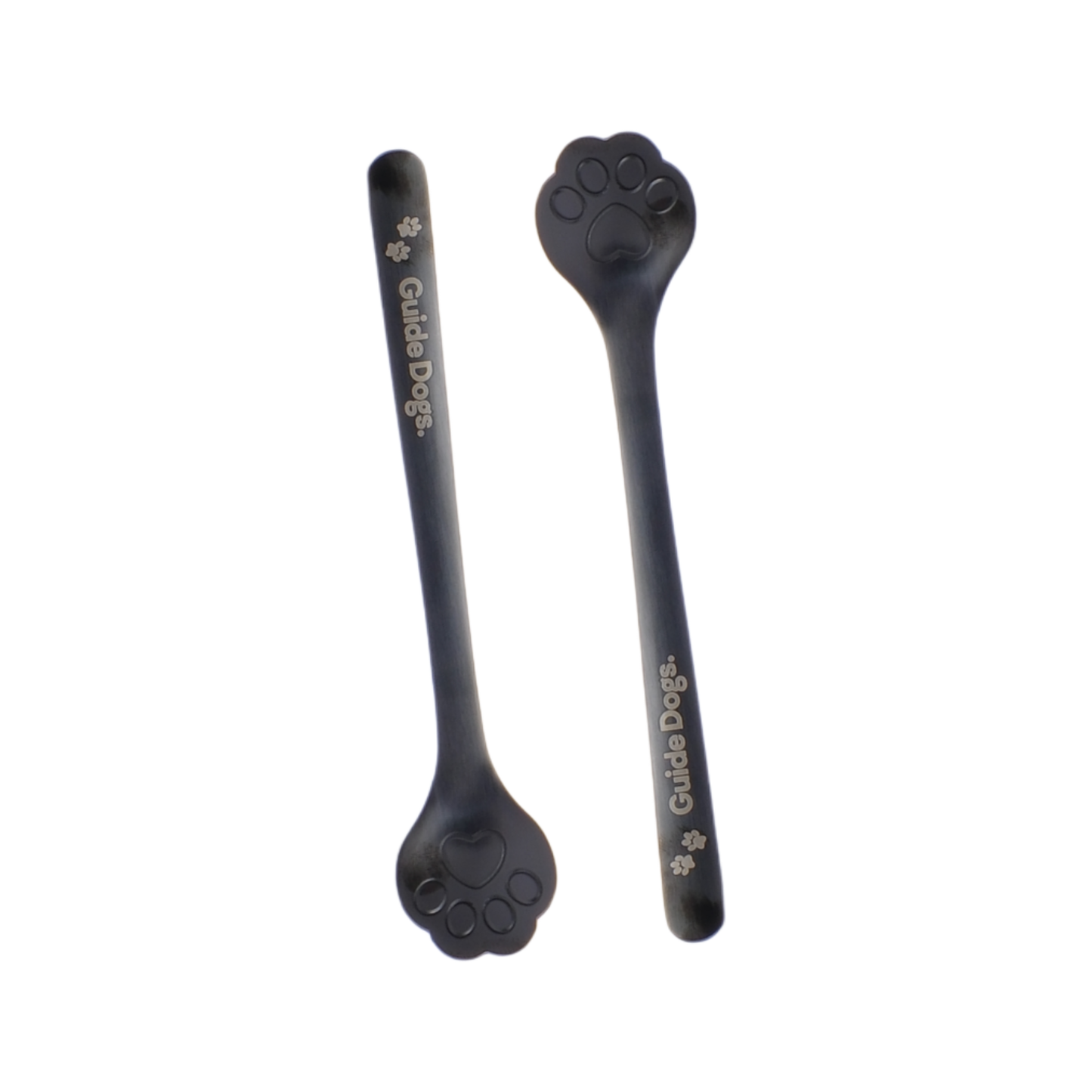 Image of Two Paw Spoon - Black with Guide Dogs logos, perfect for dog breakfast, displayed on a white background.