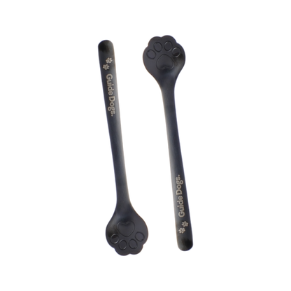 Image of Two Paw Spoon - Black with Guide Dogs logos, perfect for dog breakfast, displayed on a white background.