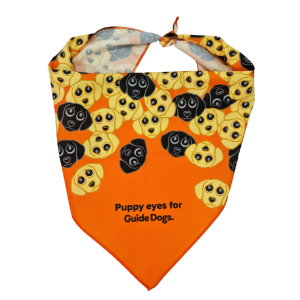 Image of Bandana - Puppy Eyes features cute cartoon puppies and "Puppy eyes for Guide Dogs" text.
