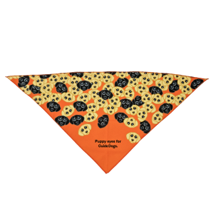 Image of Bandana - Puppy Eyes: Orange dog bandana with black and yellow puppy faces, perfect for playful pups and Guide Dogs fans.