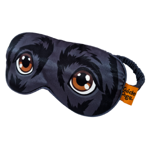 Image of the Eye Mask features big cartoon puppy eyes and an orange Guide Dogs tag.