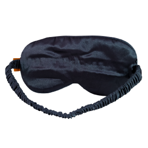 Image of Eye Mask with black satin and elastic strap, shown on a white background.