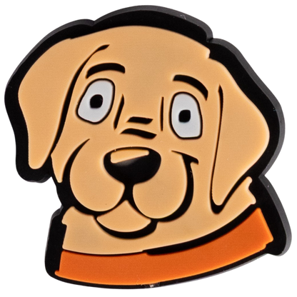Image of Cartoon tan dog with floppy ears and orange collar.
