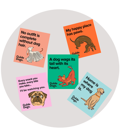 Image of five colorful dog quote magnets in a circle.